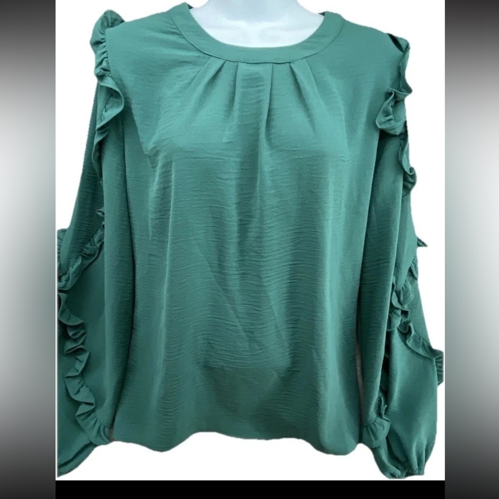 Oddi "filled with joy" ruffled blouse in Teel Size 2XL